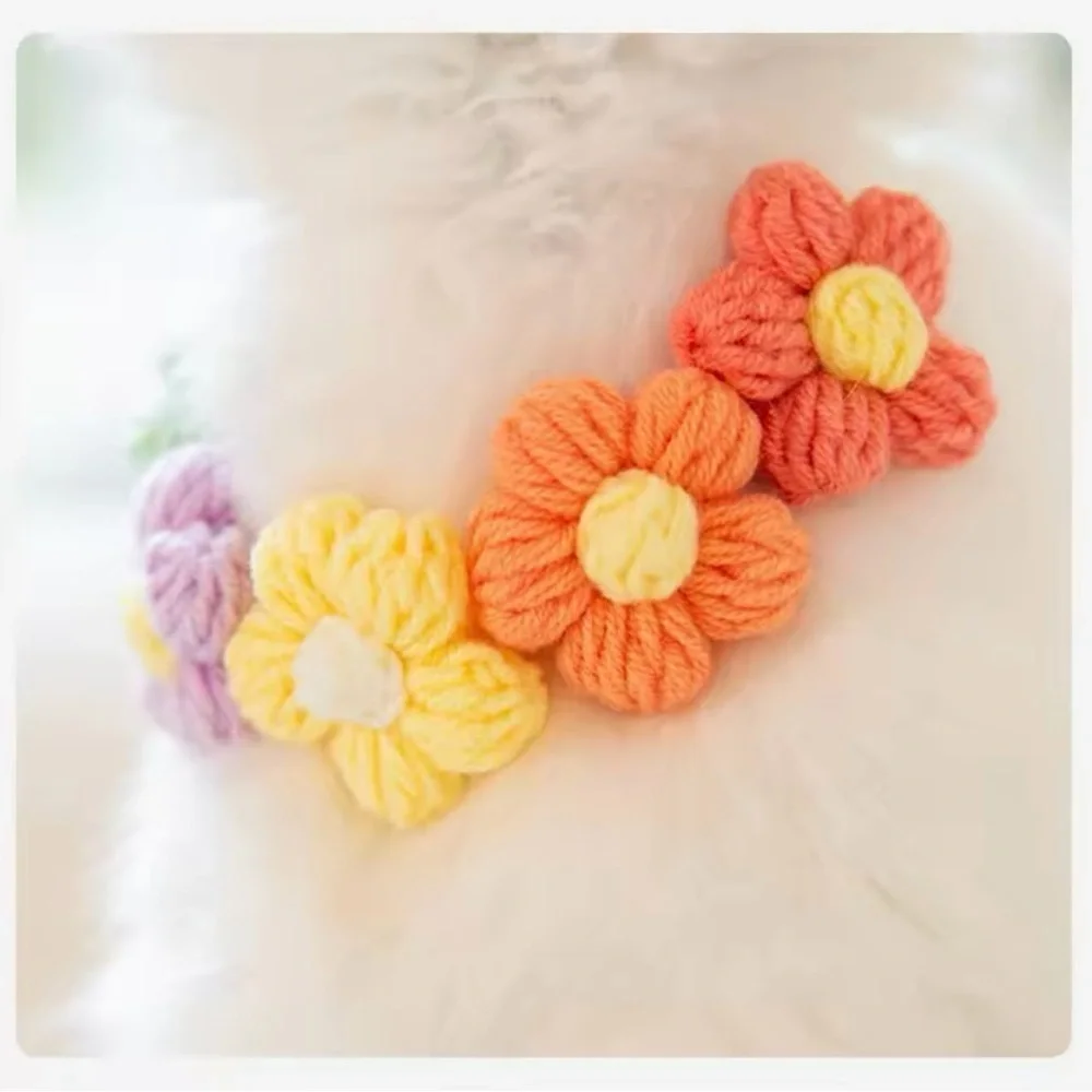 Cat or Dog Colorful Flower Motif Collar Handmade Crochet Safety Stretch NWT